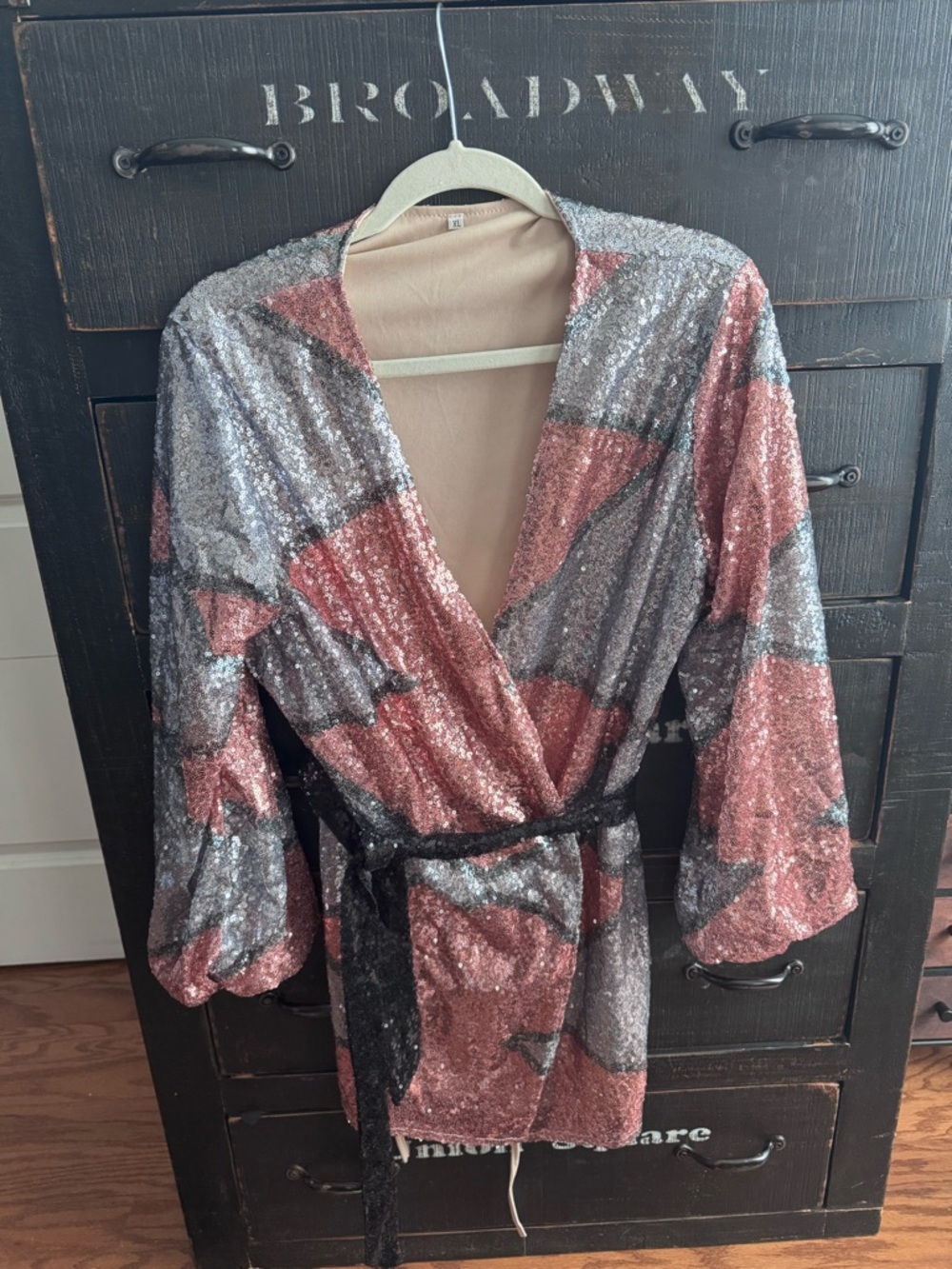 SHEIN Rose Gold & Silver Sequin Mini Wrap Dress
